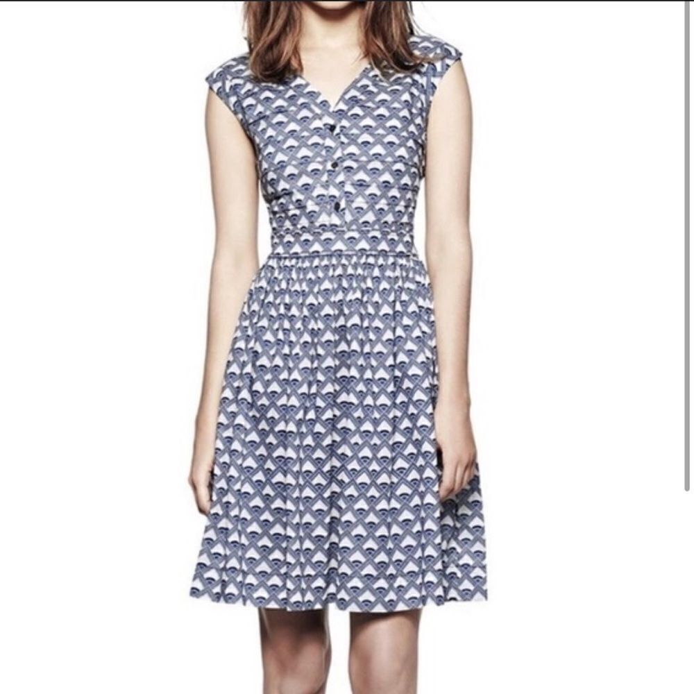 Tory Burch Blue and White Preppy Midi Dress Size 2